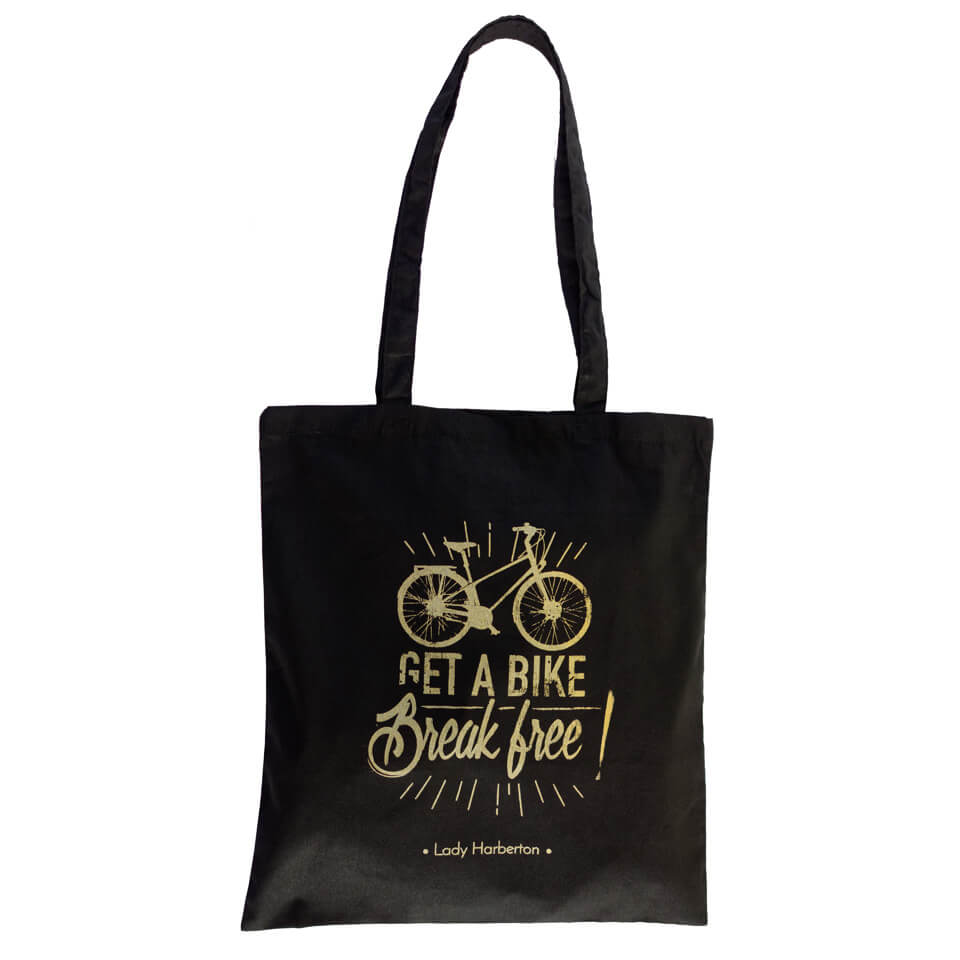 The Black and Gold Tote Bag &quot;Get a bike, break free !&quot; | Lady Harberton
