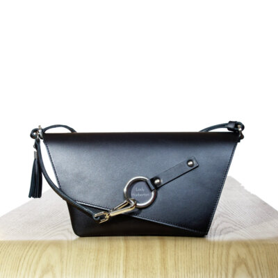 The Leather Evening Clutch Bag For Women By Bike Lady Harberton Black Leather Clutch Bag Lady Harberton Front